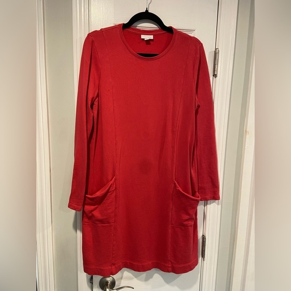 J. Jill Size M Red Pink Long Sleeve Sweatshirt Mini Dress Pockets Crew Neck - Picture 1 of 11